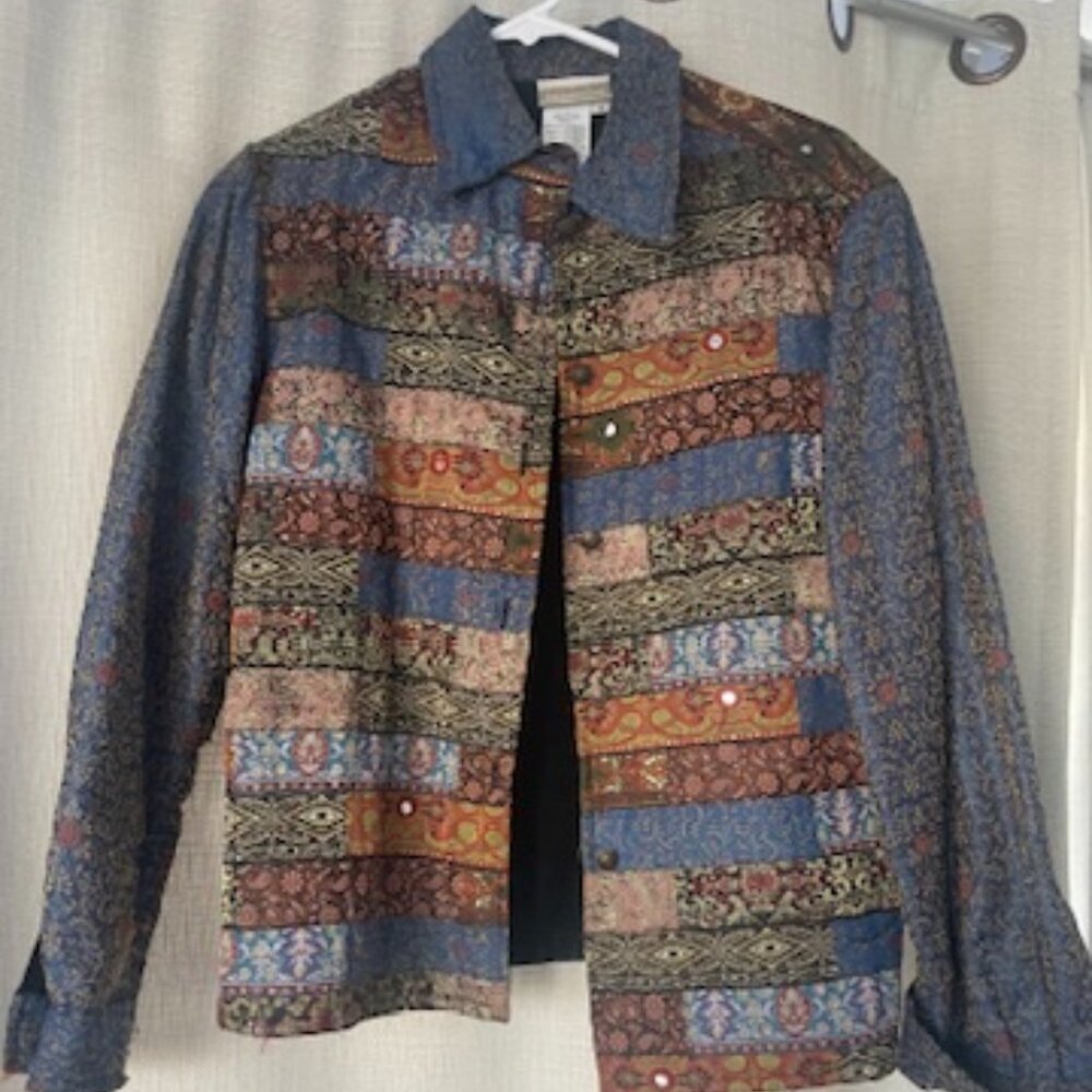 Coldwater Creek Tapestry Embellished Jacket w/Flecks of Jewels & Brocade Look